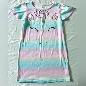 Carter’s Girls Unicorn Nightgown Dress Size 4/5 Pastel Rainbow Short Sleeve